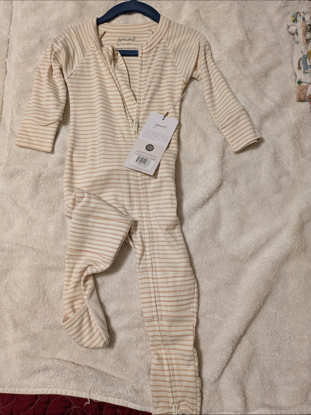 Goumi Cream Striped Footed One-Piece for Kids